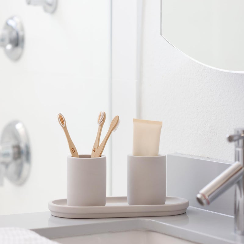 Selegna Drying Stone Toothbrush Holder  Diatomite Toothbrush Holders for Bathroom  Quick Drying Electric Toothbrush & Toothpaste Holder Cup  Diatomaceous Earth Bathroom Sink Organizer (Light Grey) - Image 5